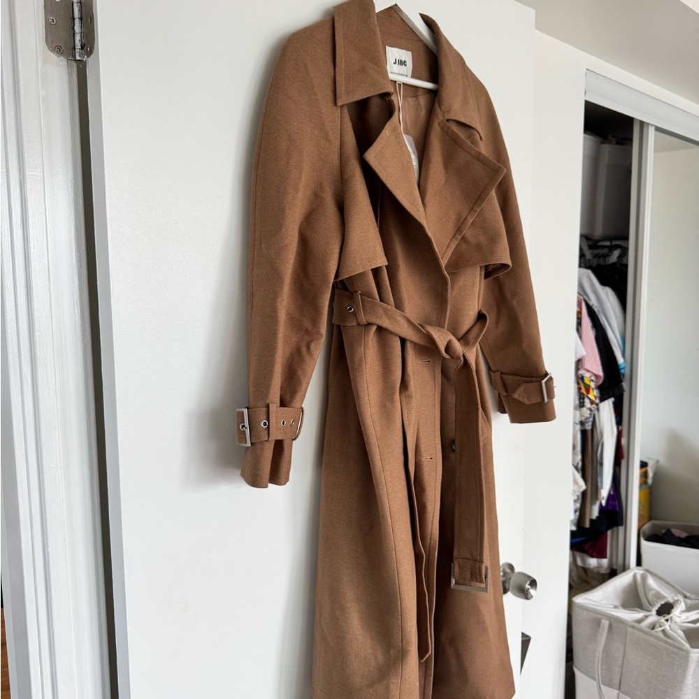 J.ING Women's Tan Pea Coat with Belted Waist